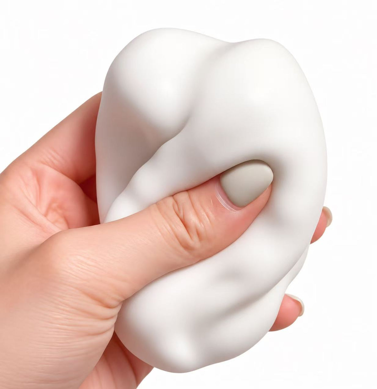 Bean Squishy Stress Ball being squeezed and stretched
