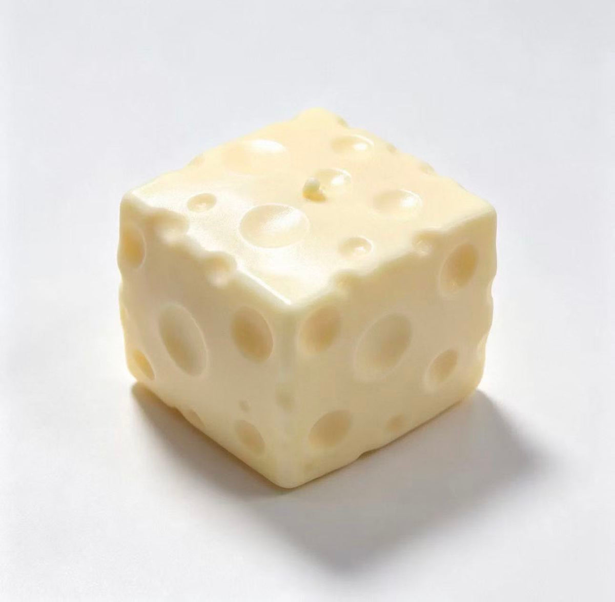 Cheese Squishy cube with realistic Swiss cheese hole details