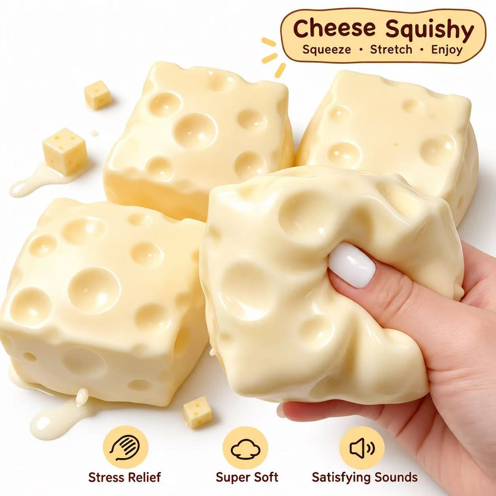 Cheese Squishy - squeeze stretch and enjoy, multiple pieces shown
