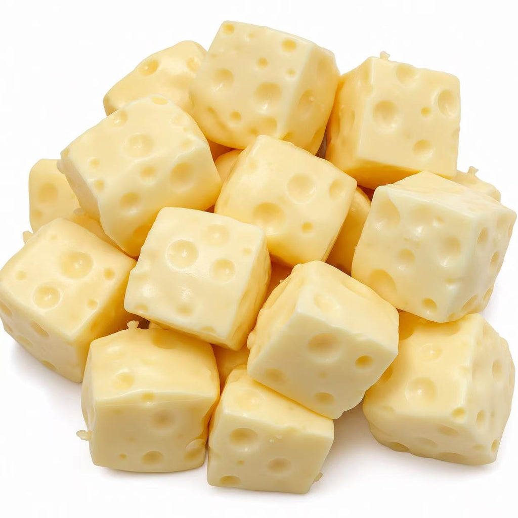 Collection of mini Cheese Squishies piled together