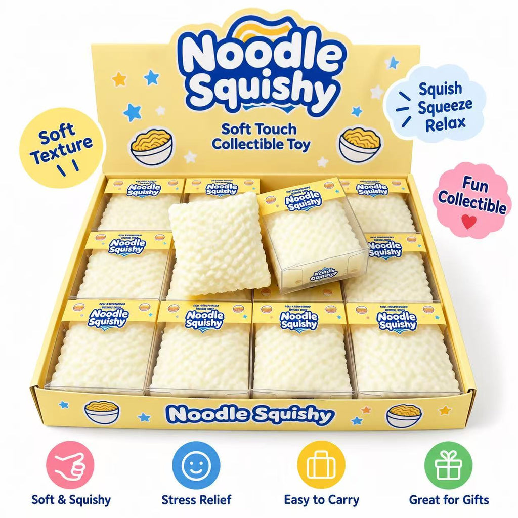 Noodle Squishy display box showing full collection of individually boxed squishies